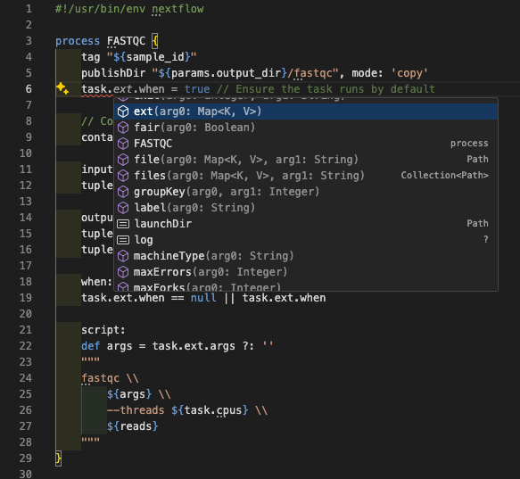 Task properties auto-completion
